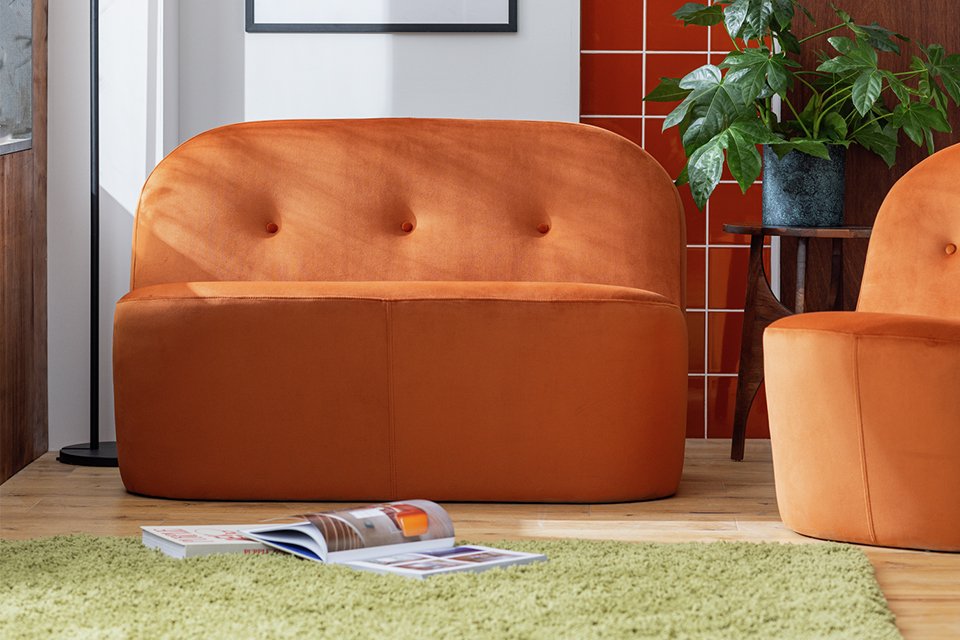 Habitat Jetson Velvet 2 Seater Tub Sofa in Burnt Orange Colour.